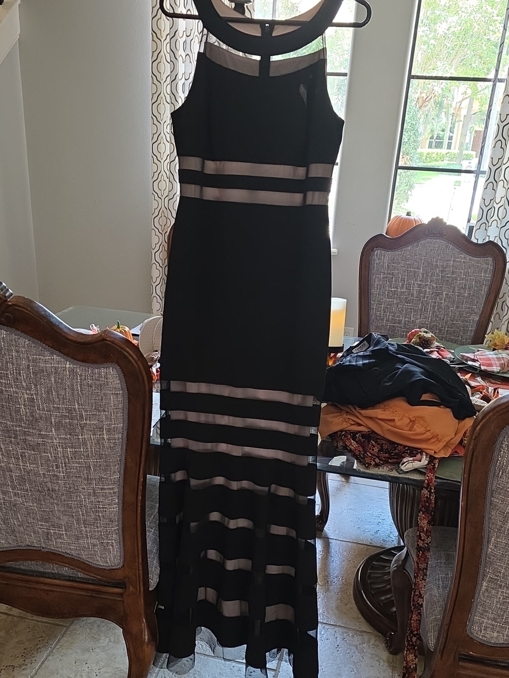 JS Collections Black Maxi Dress with Sheer Stripes